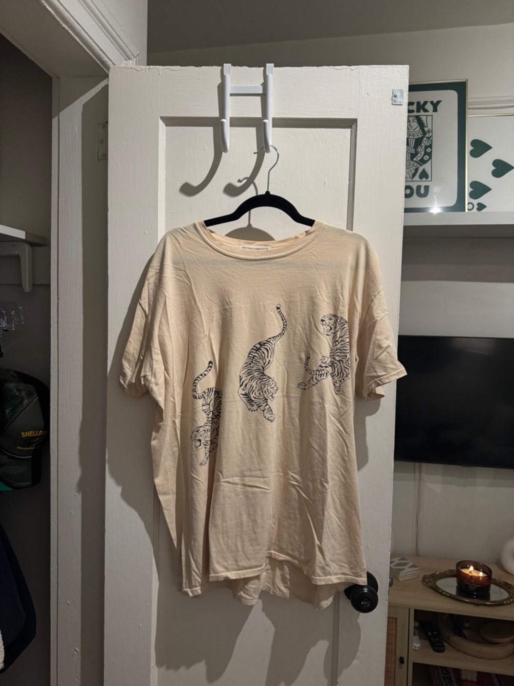 Project Social T Beige Men's Tee with Black Tiger Graphics